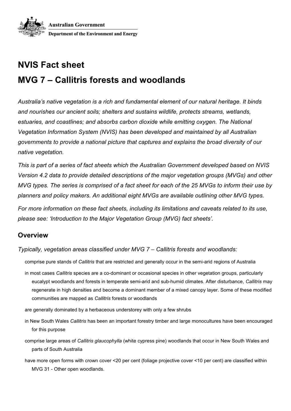 NVIS Fact Sheet MVG 7 Callitris Forests and Woodlands