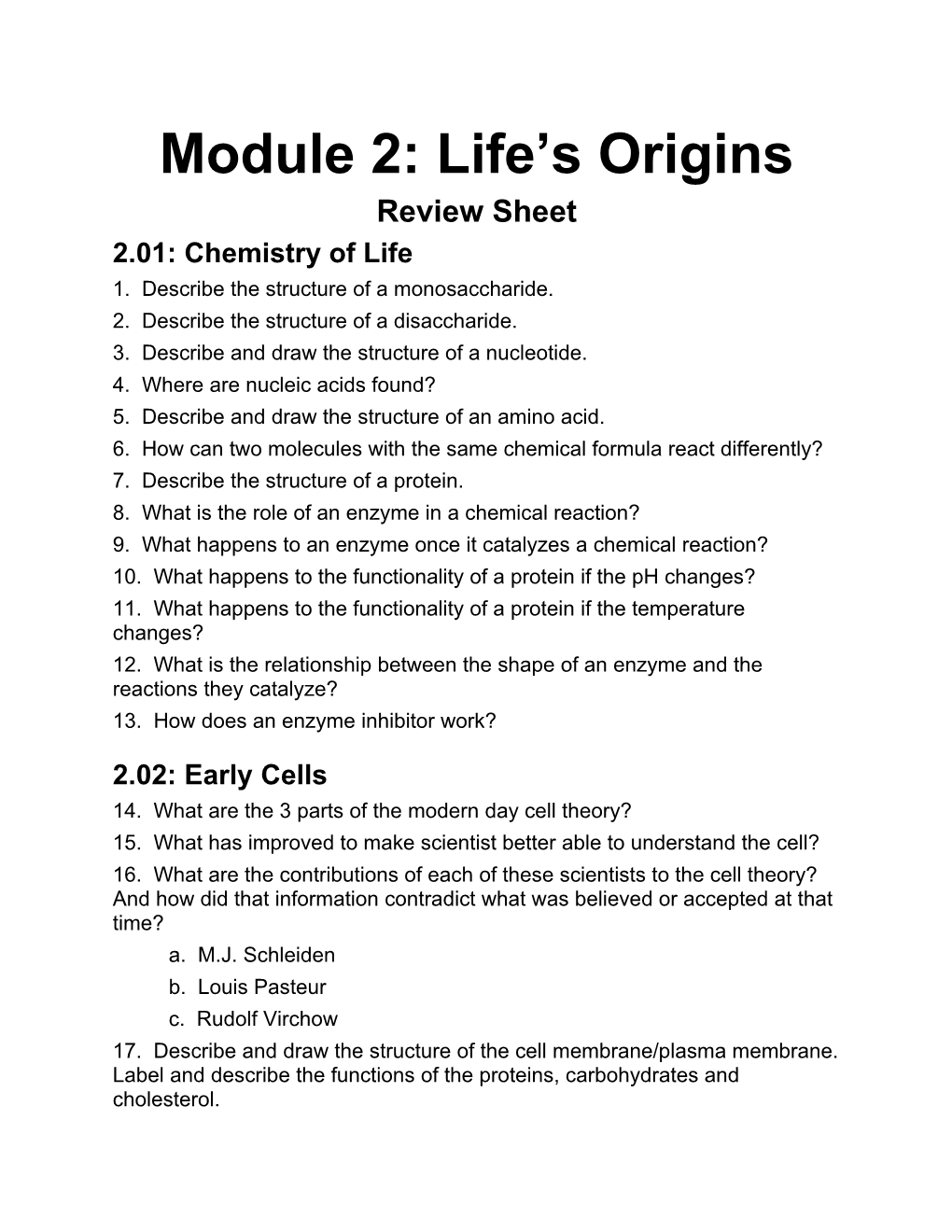 Module 2: Life S Origins
