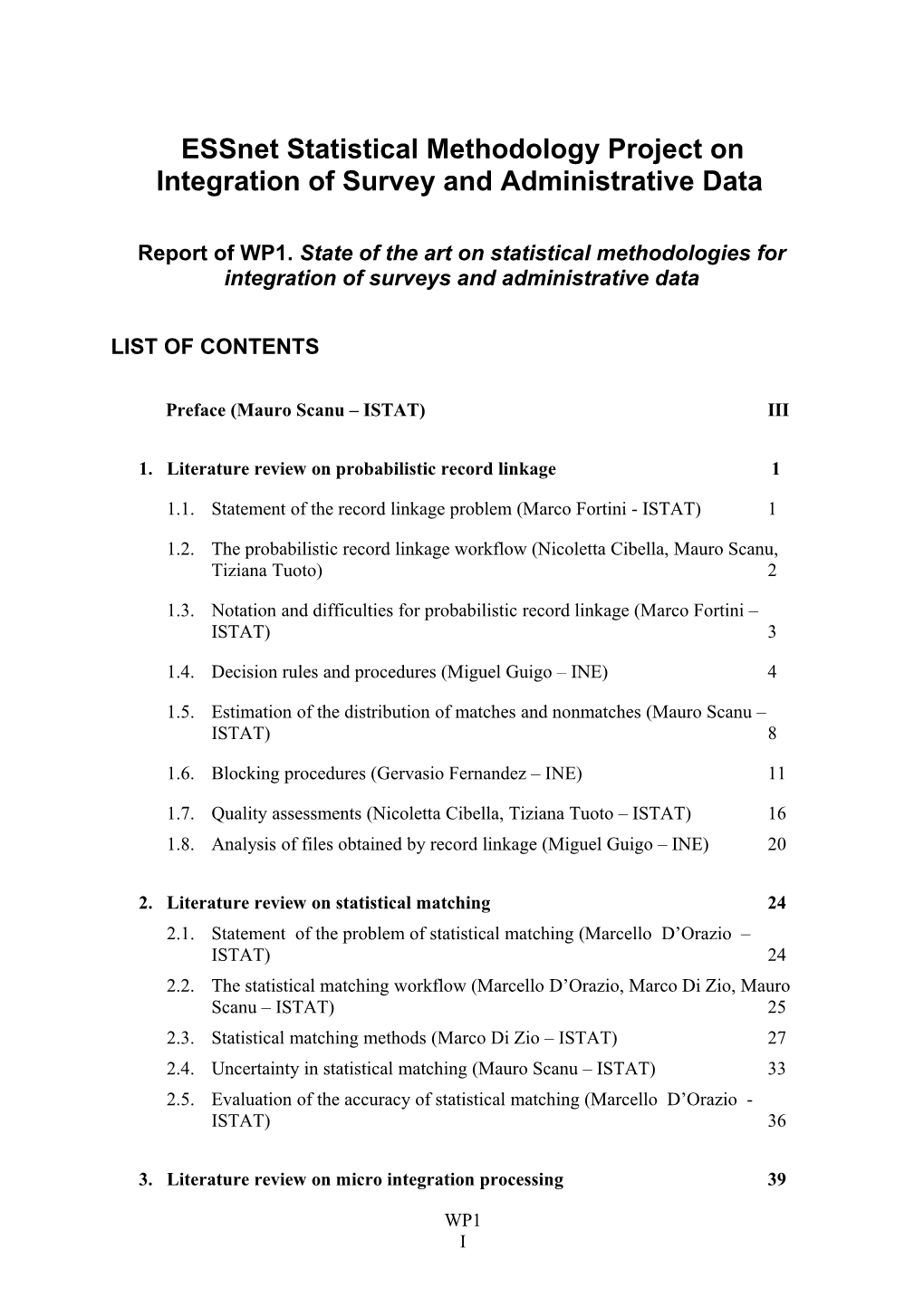 Report of WP1 of the CENEX on Statistical Methodology
