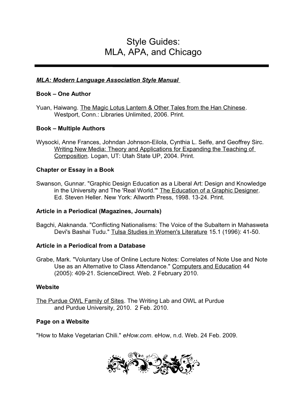 MLA: Modern Language Association Style Manual