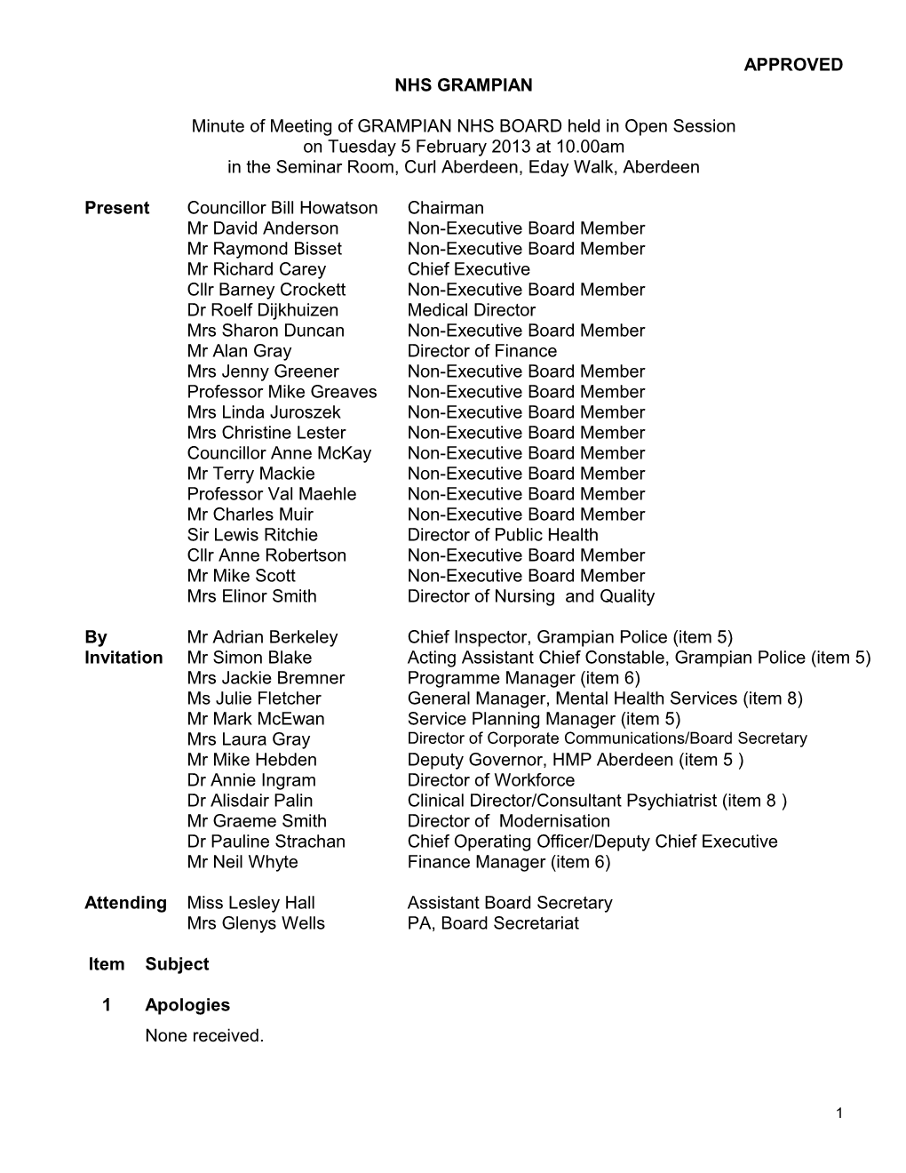 Approved Board Minute 5 February 2013