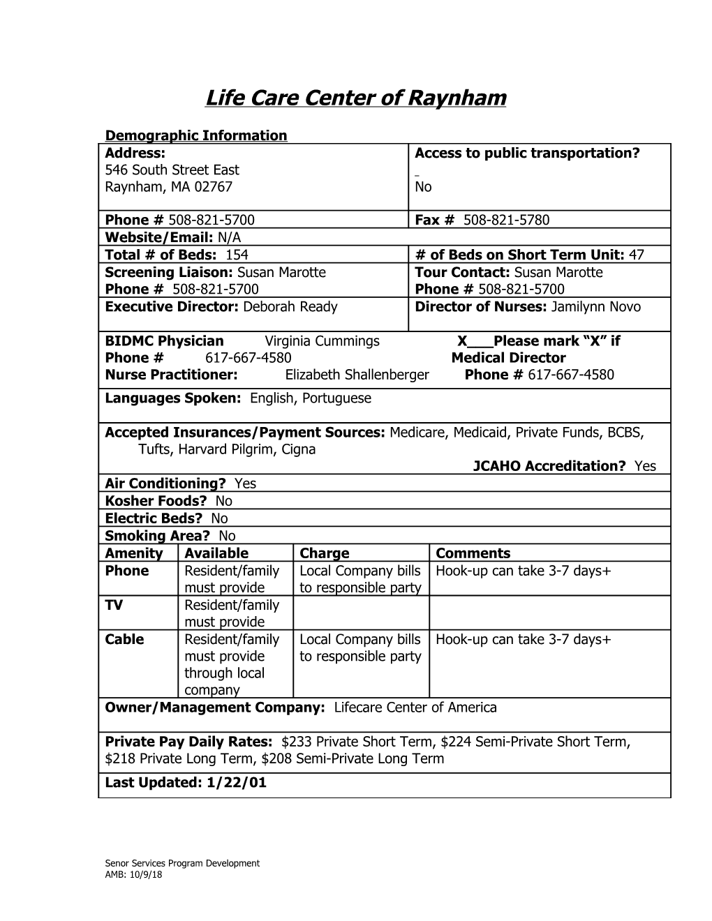 Nursing Facility Profile