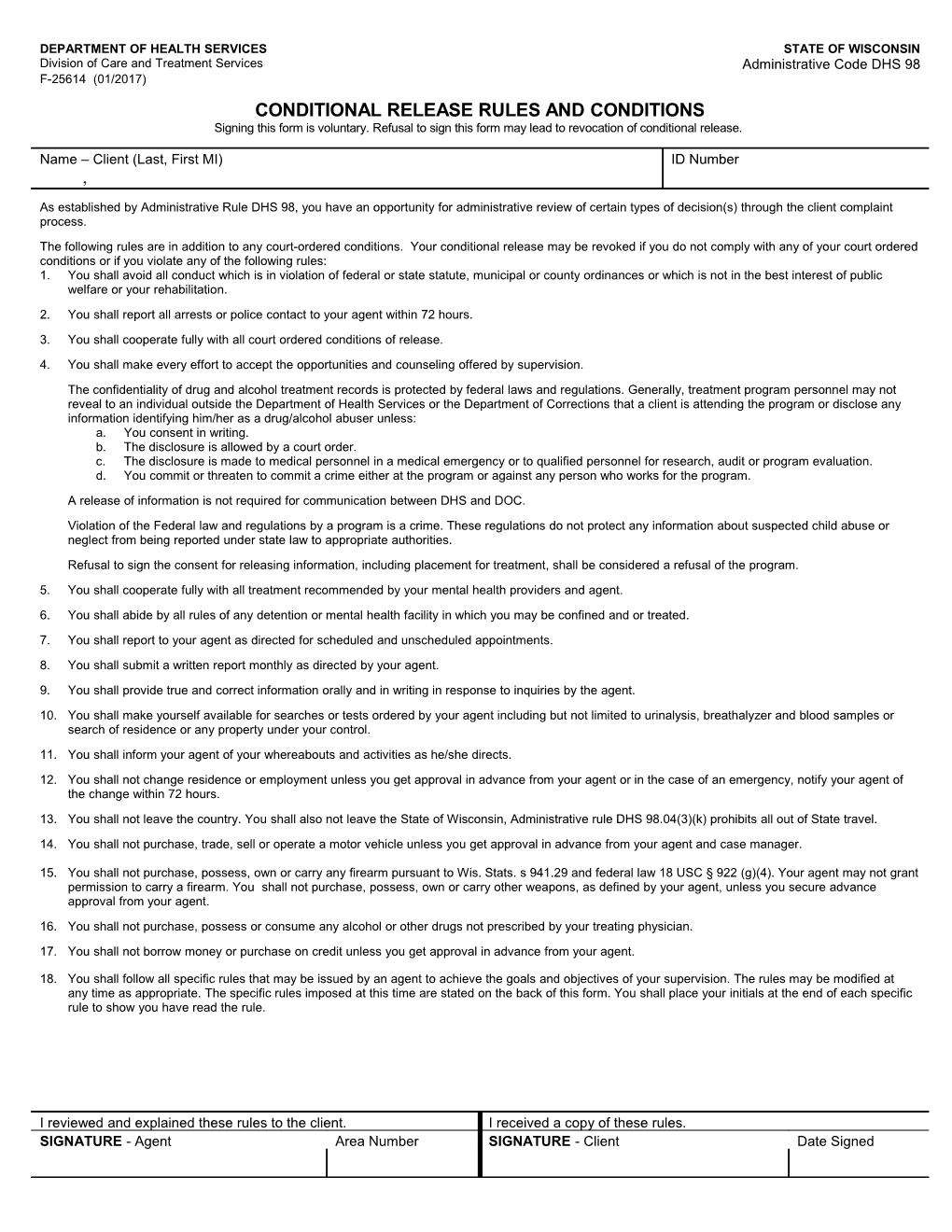 Conditional Release Rules and Conditions