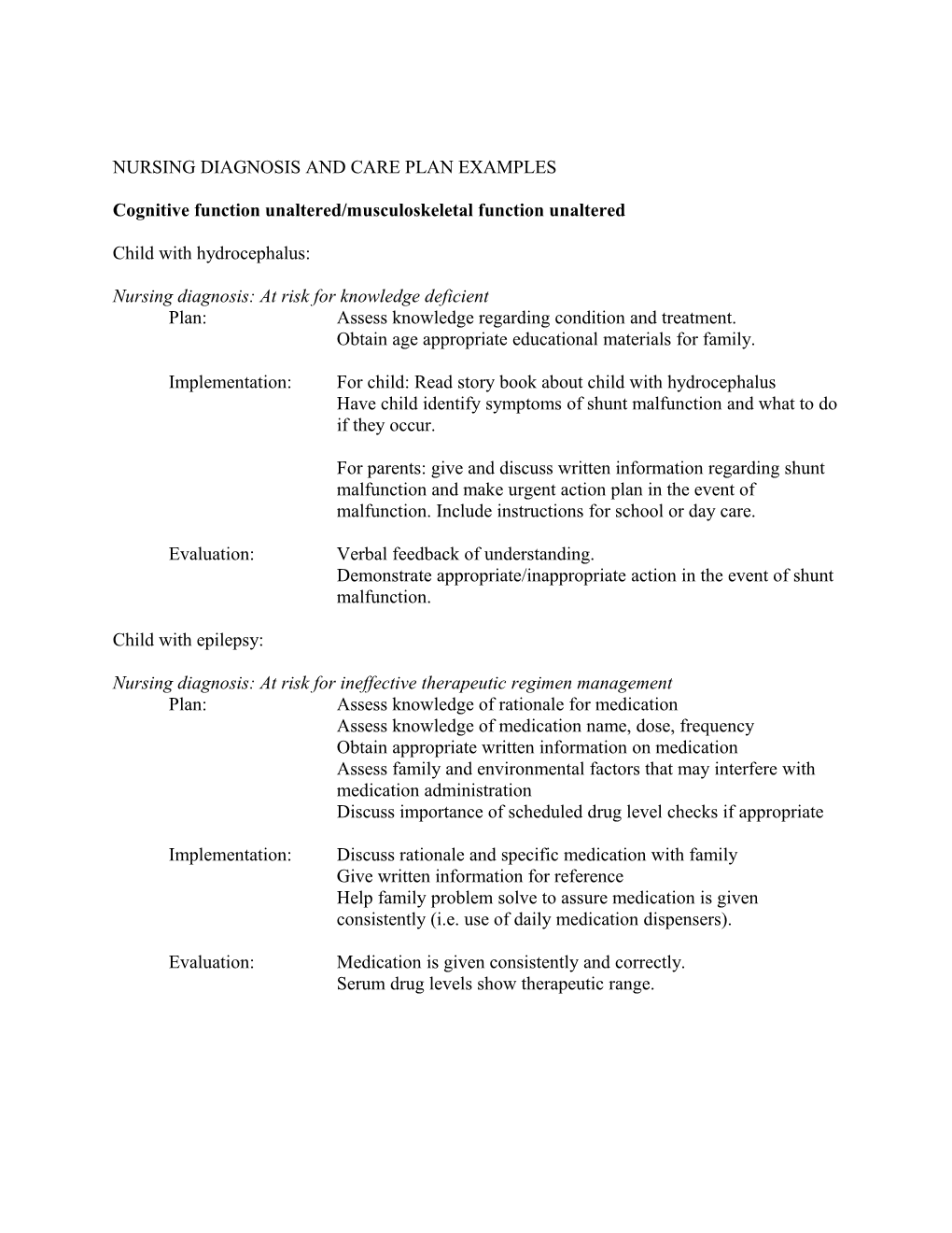 Cognitive Function Unaltered/Musculoskeletal Function Unaltered