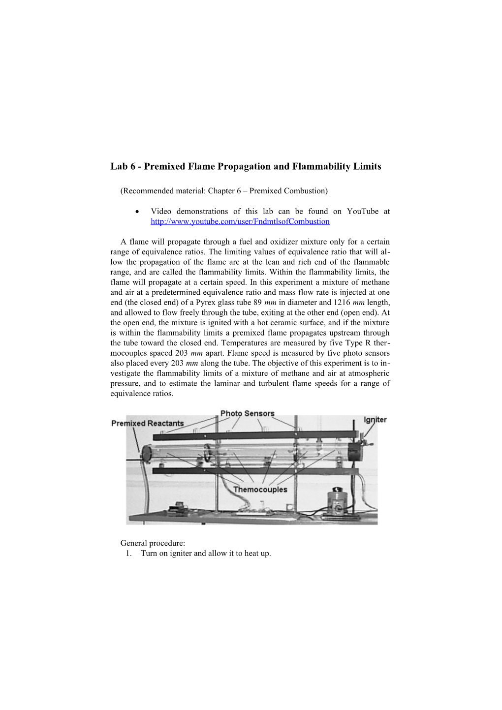 Lab 6 - Premixed Flame Propagation and Flammability Limits