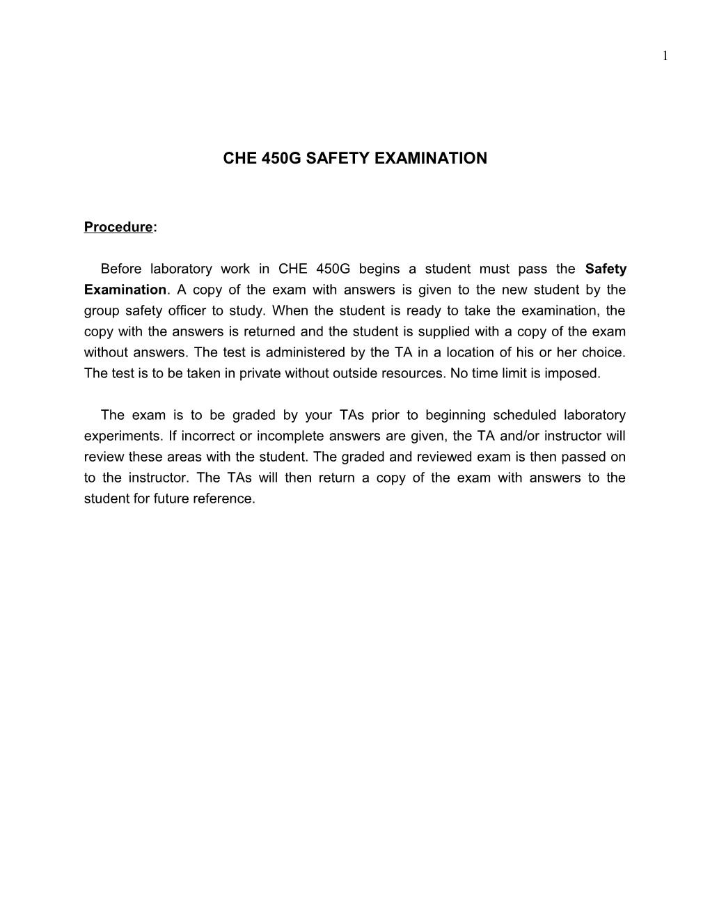 Che 450G Safety Examination