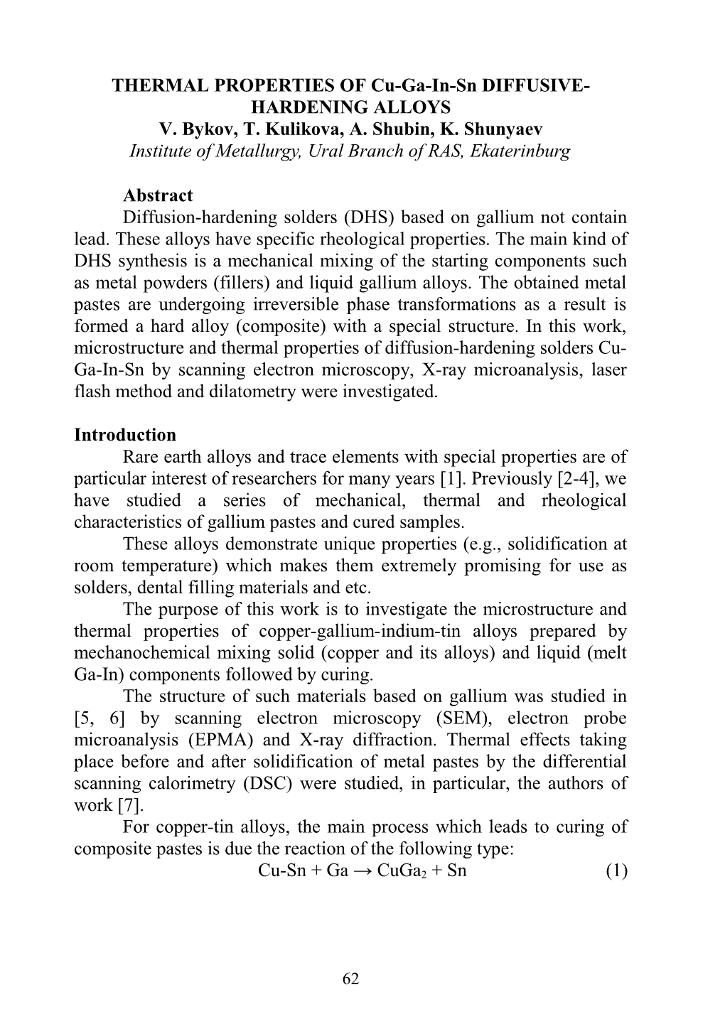 THERMAL PROPERTIES of Cu-Ga-In-Sn DIFFUSIVE-HARDENING ALLOYS