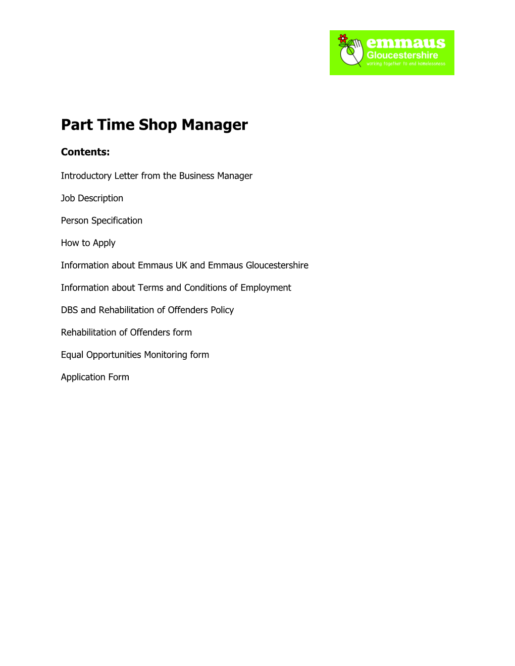 Part Time Shop Manager