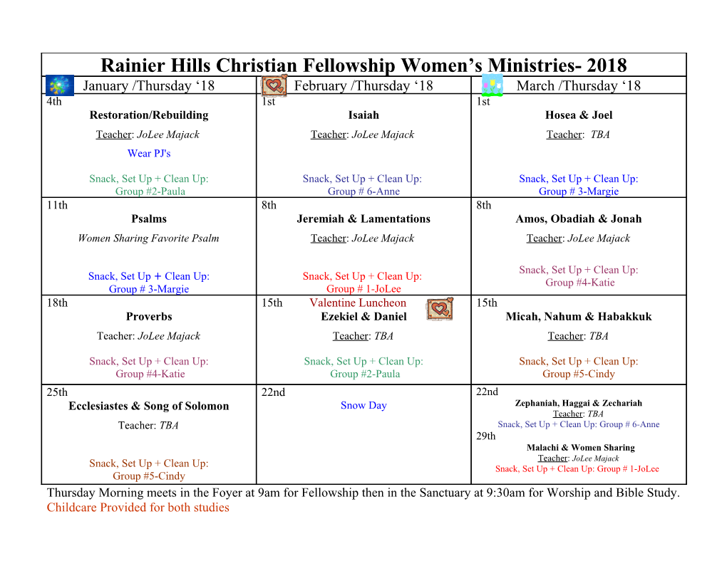 Rainier Hills Christian Fellowship Women S Ministries- Fall 2005