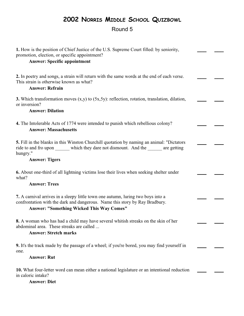 Norrismiddle School Quizbowl 1Question Set 5