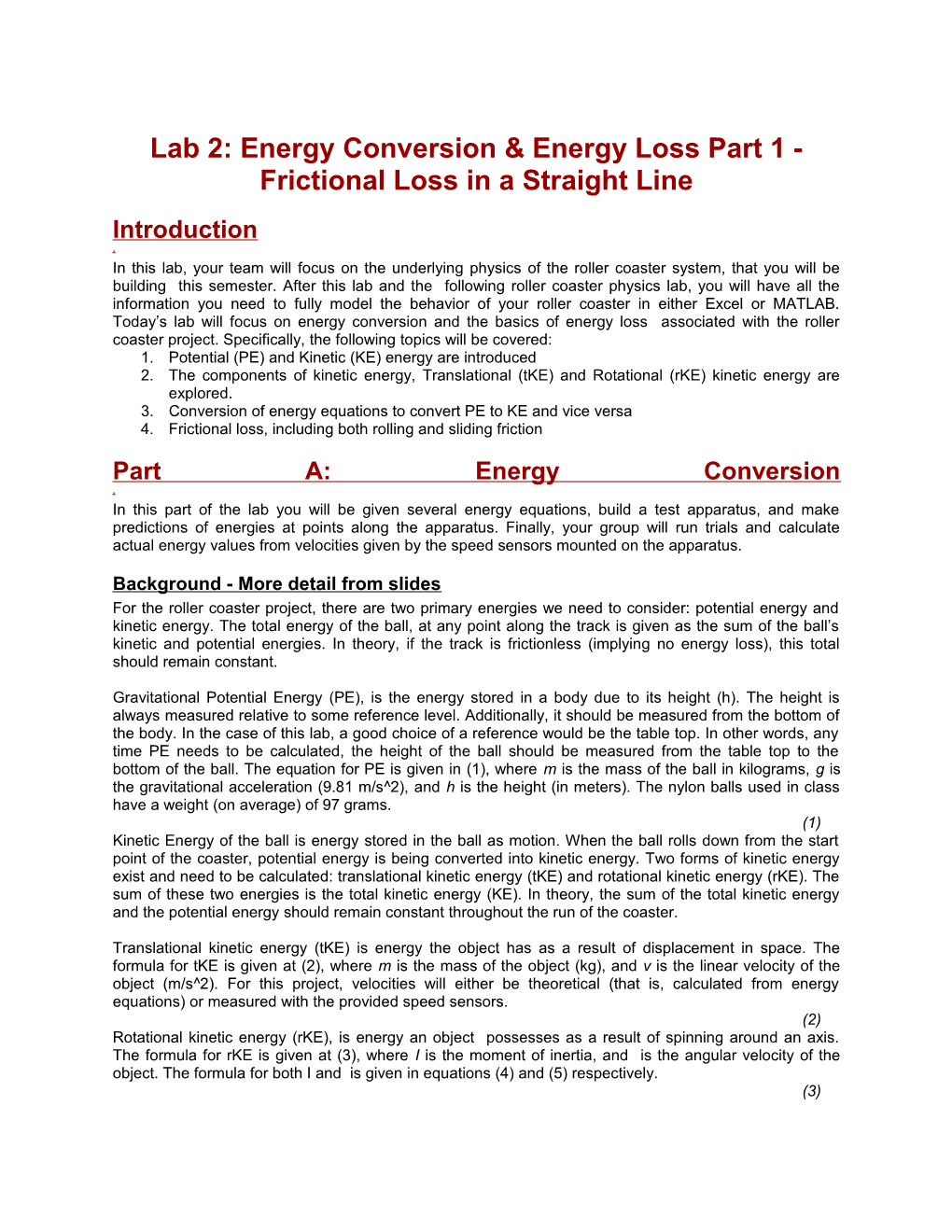 Lab 2: Energy Conversion & Energy Loss Part 1 Procedure