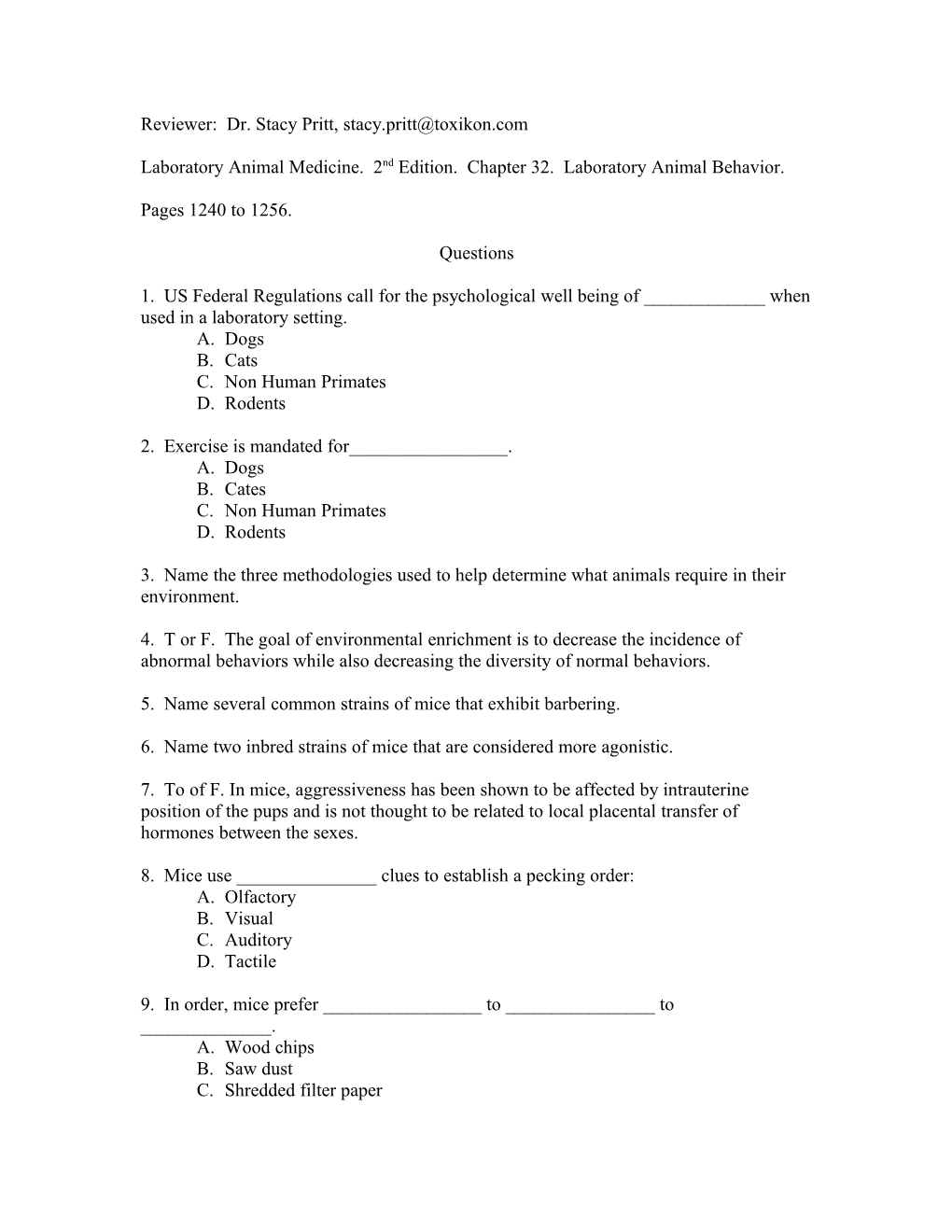 Laboratory Animal Medicine. 2Nd Edition. Chapter 32. Laboratory Animal Behavior