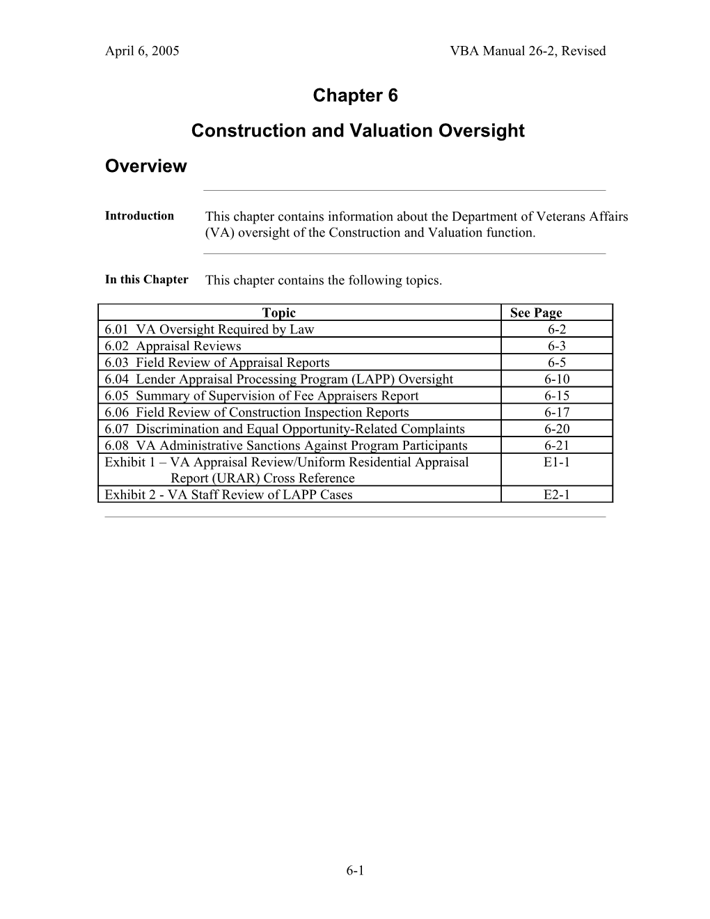 Construction and Valuation Oversight