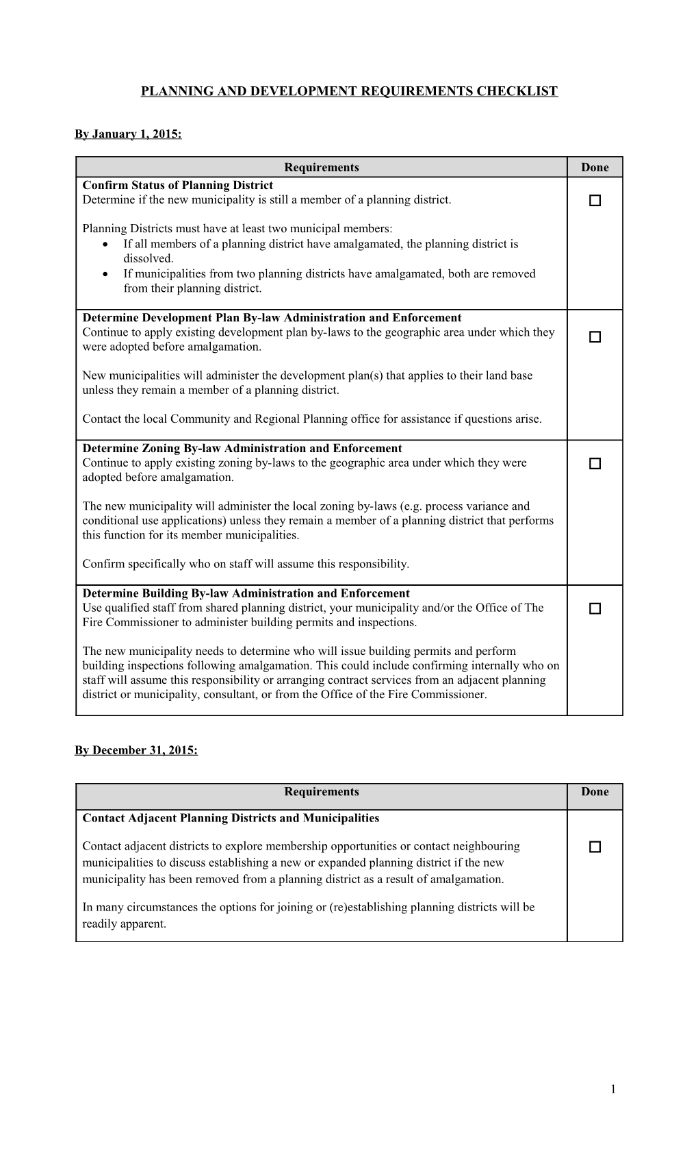 Planning and Development Requirements Checklist
