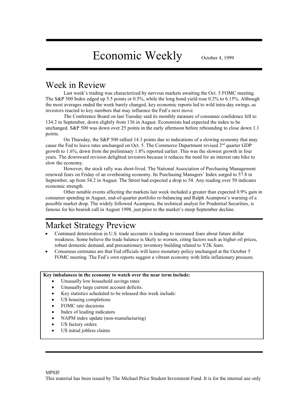 MPSIF - Economic Weekly