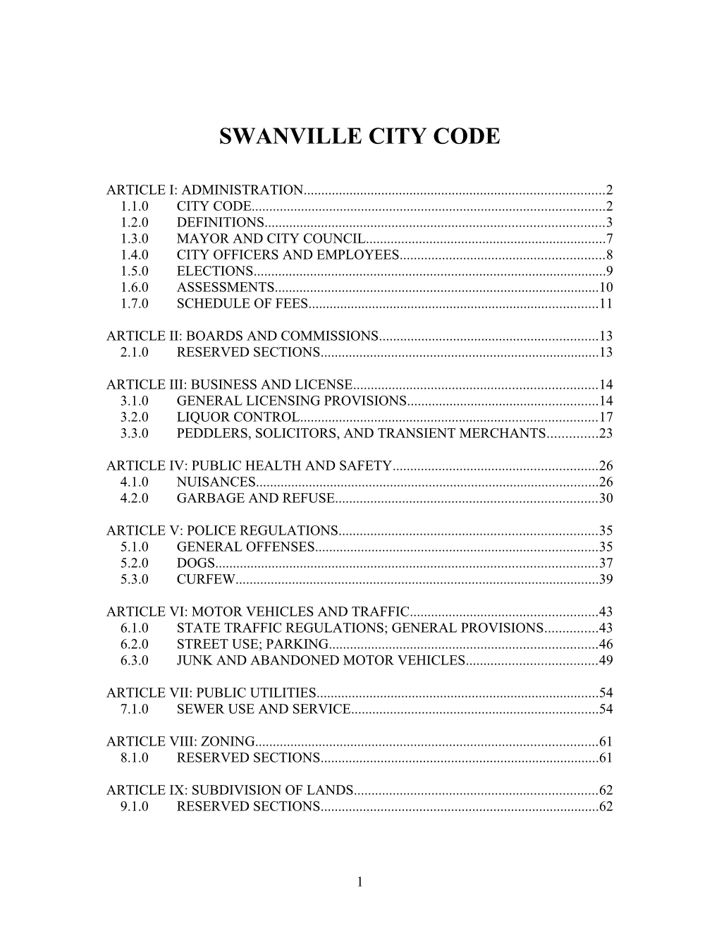 Swanville City Code