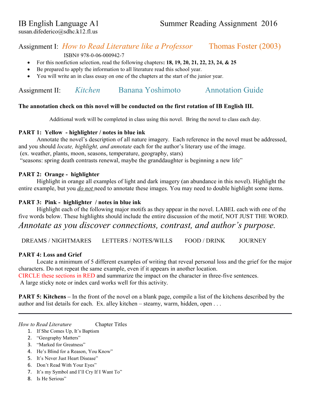 IB English Language A1 Summer Reading Assignment 2016