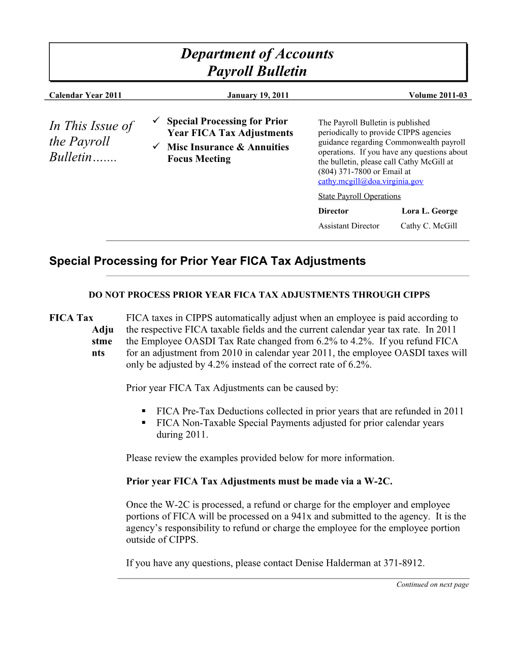 Special Processing for Prior Year Ficatax Adjustments
