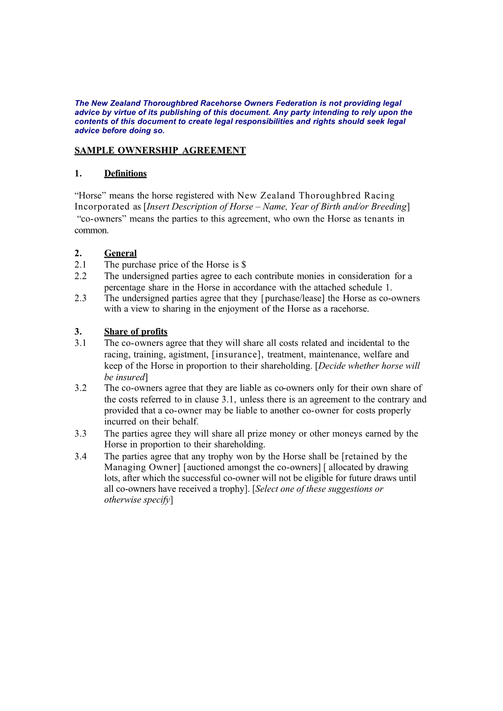 Owner's Agreement Final