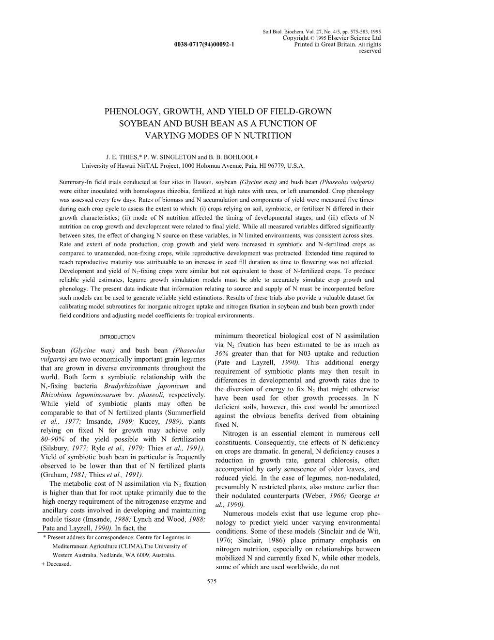 Soil Biol. Biochem. Vol. 27, No. 4/5, Pp. 575583, 1995