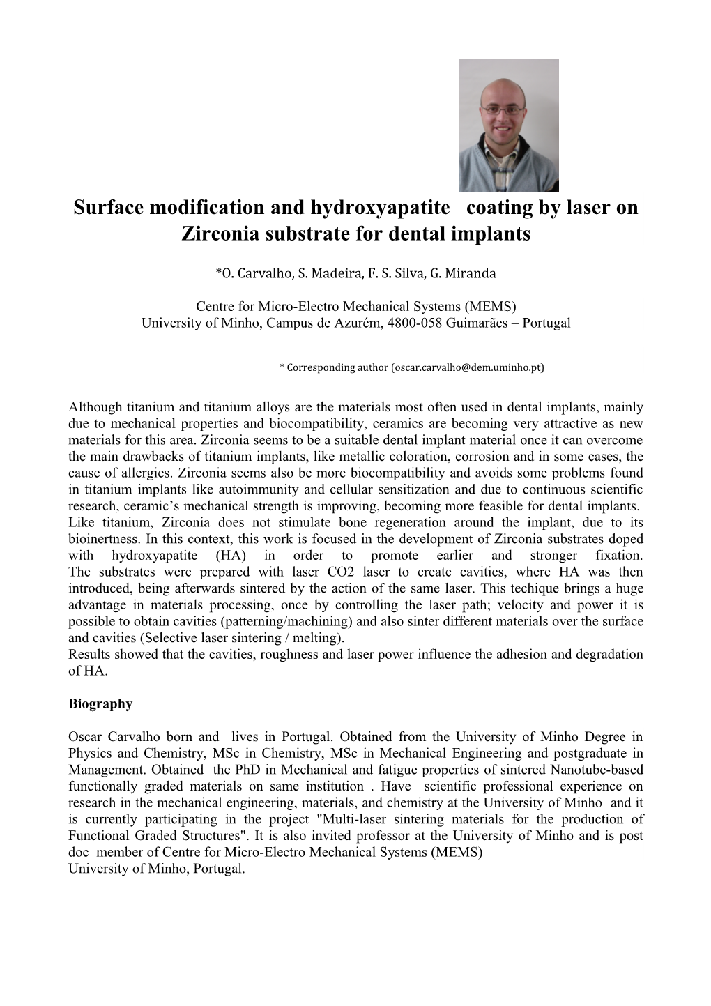 Surface Modificationand Hydroxyapatite Coating by Laser on Zirconiasubstrate for Dentalimplants