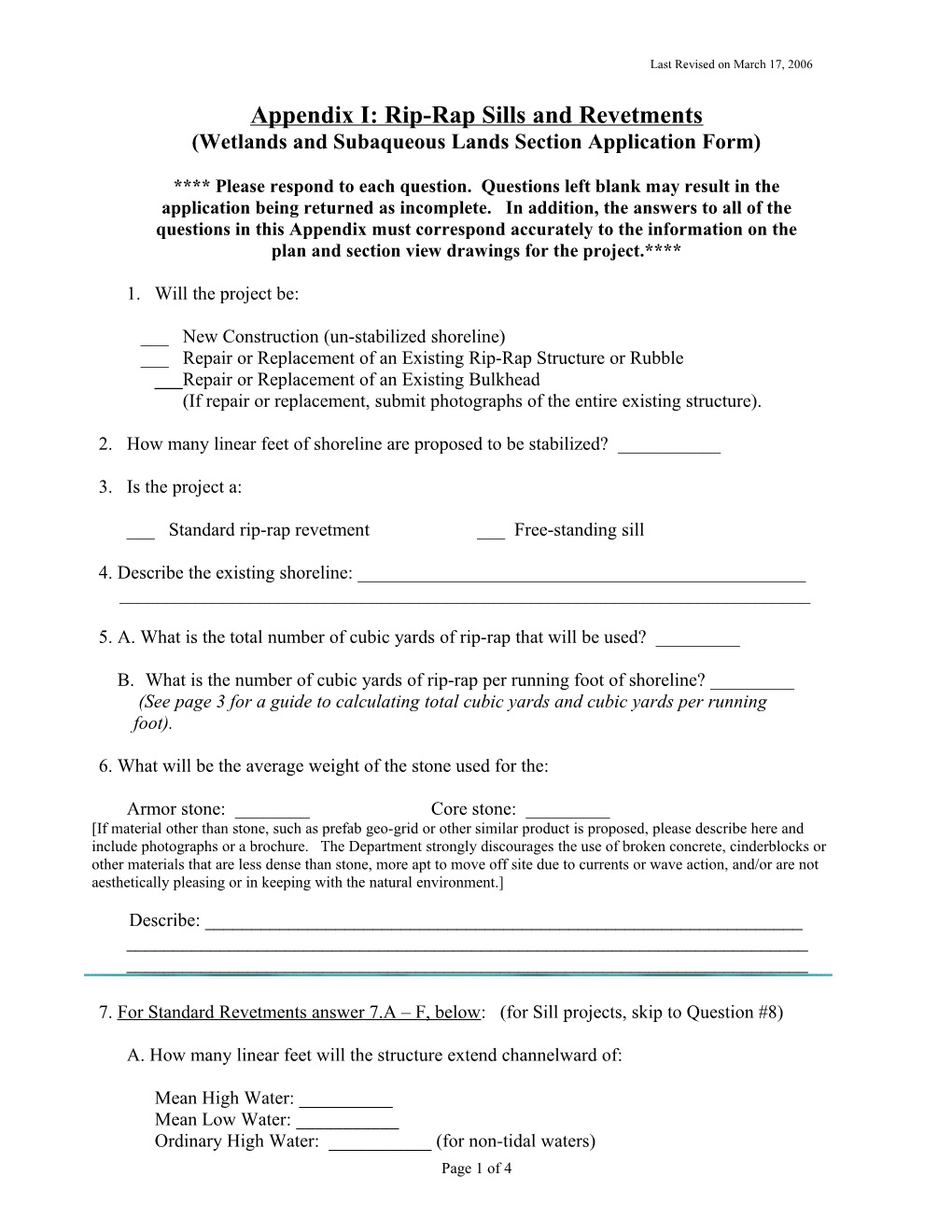 Wetlands and Subaqueous Lands Basic Application Form
