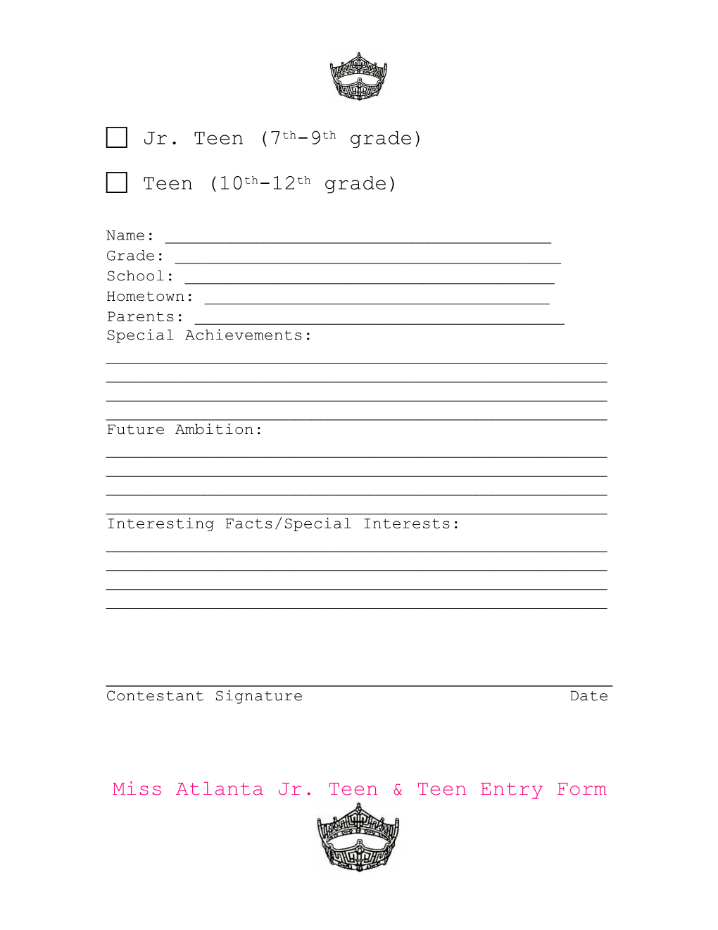 Miss Atlanta Jr. Teen and Teen Pageants
