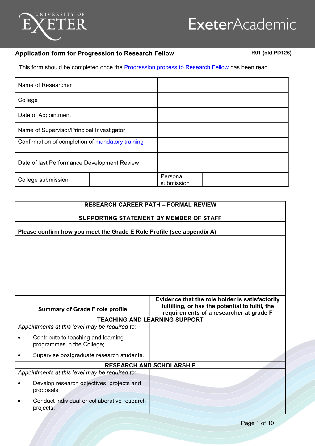 This Form Should Be Completed Once the Progression Process to Research Fellow Has Been Read