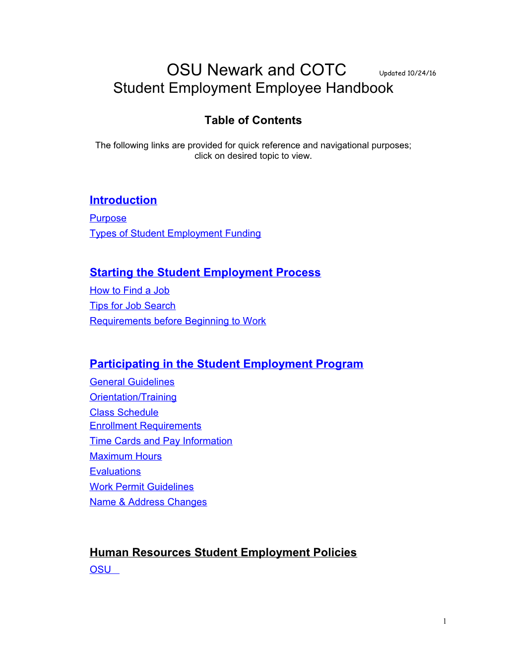 Student Handbook for Campus Employment