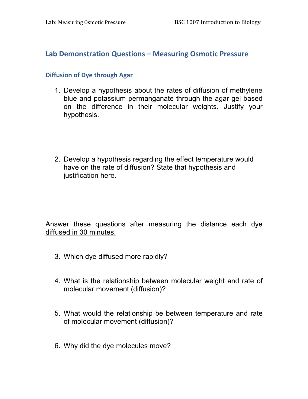 Lab Demonstration Questions Measuring Osmotic Pressure