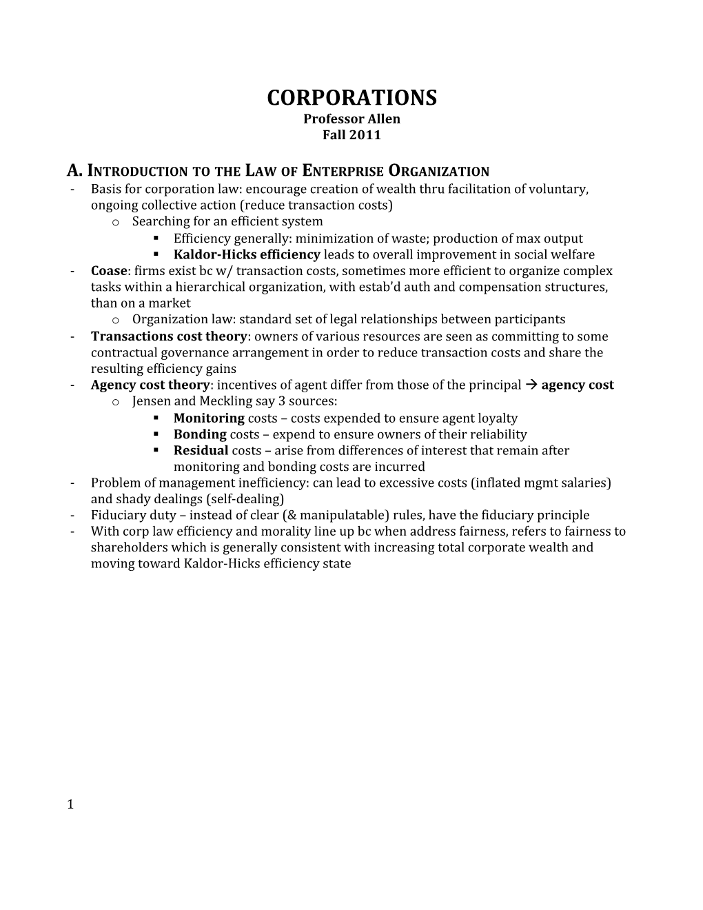 A. Introduction to the Law of Enterprise Organization