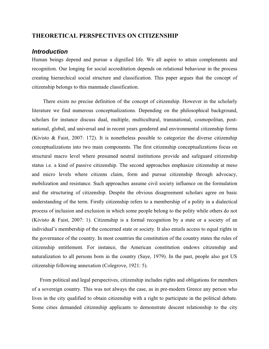Theoretical Perspectives on Citizenship