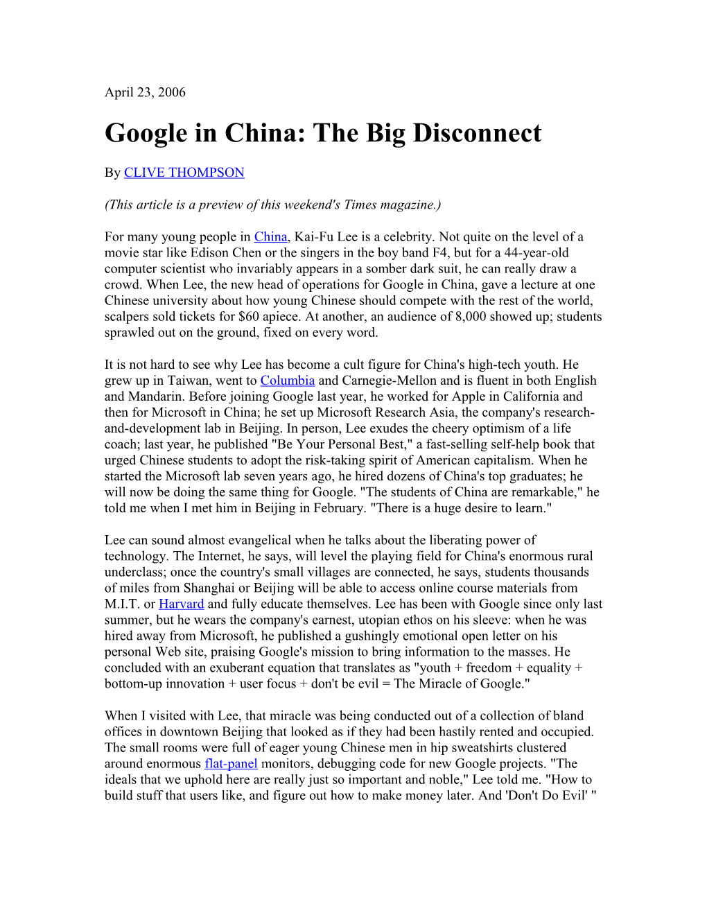 Google in China: the Big Disconnect