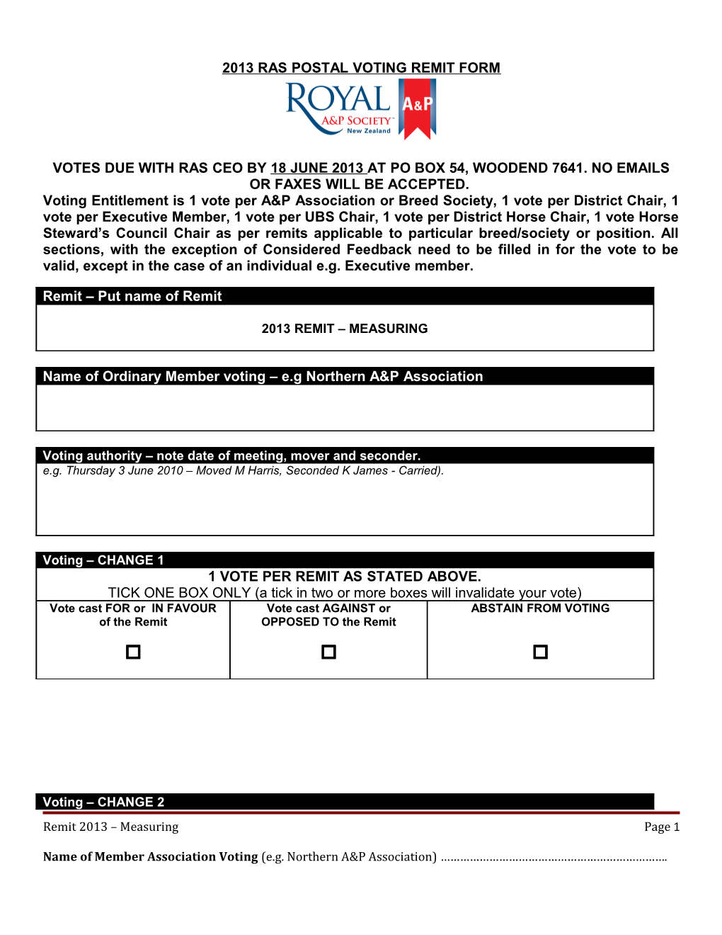 Form 2 - Recording Your Vote