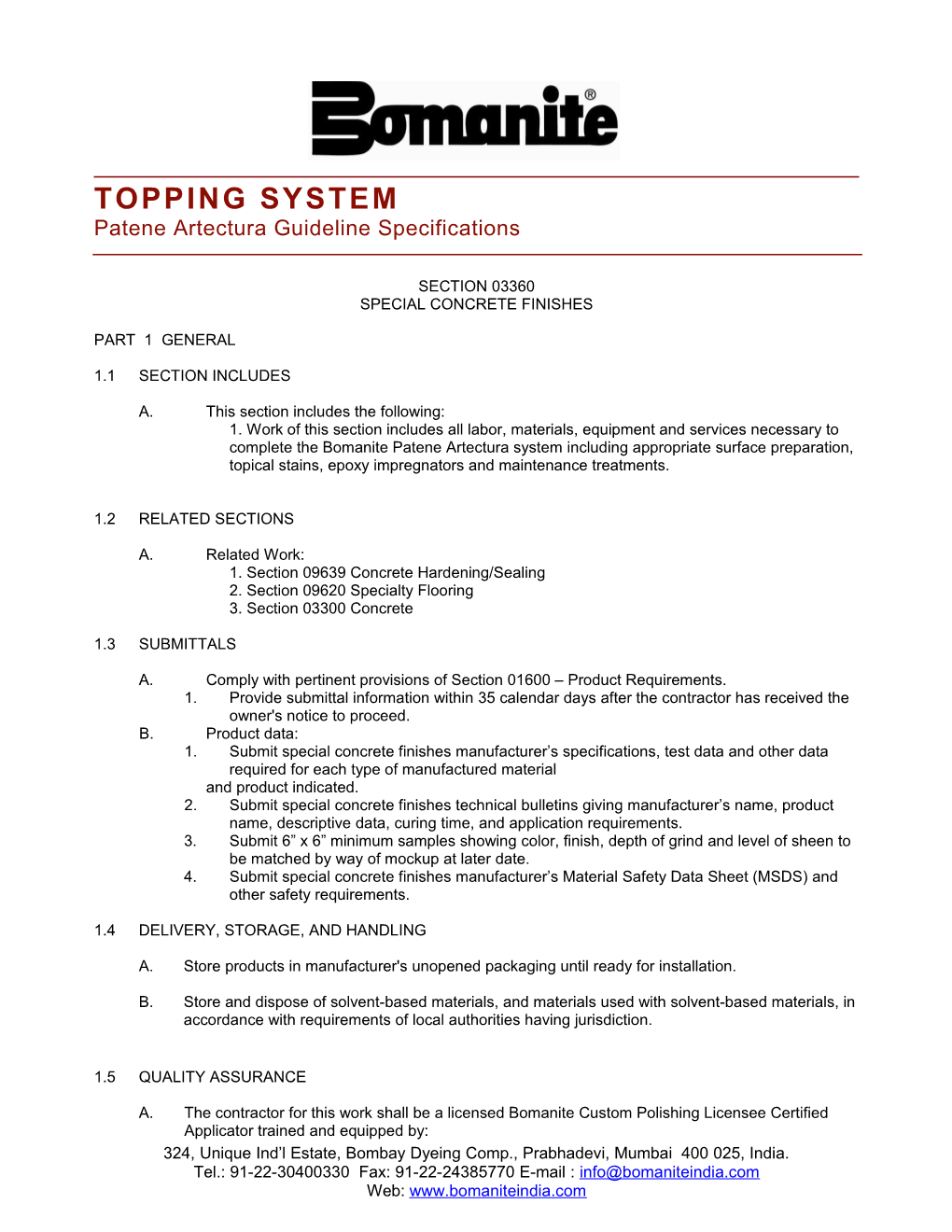 TOPPING SYSTEM Patene Artectura Guideline Specifications
