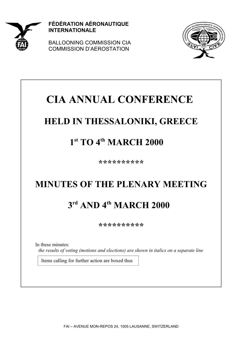 Cia Annual Conference 1996