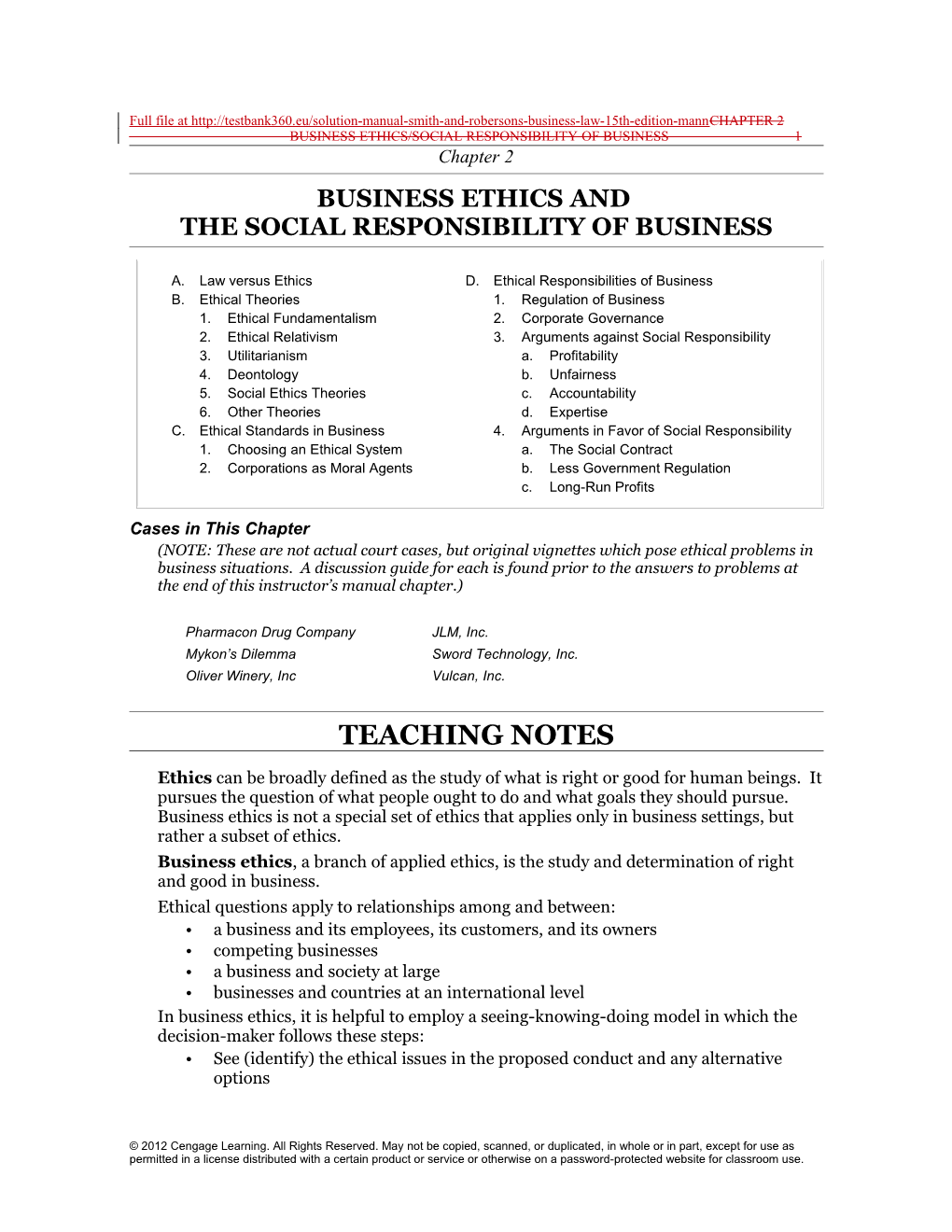 Full File at 2 BUSINESS ETHICS/SOCIAL RESPONSIBILITY of BUSINESS XXX
