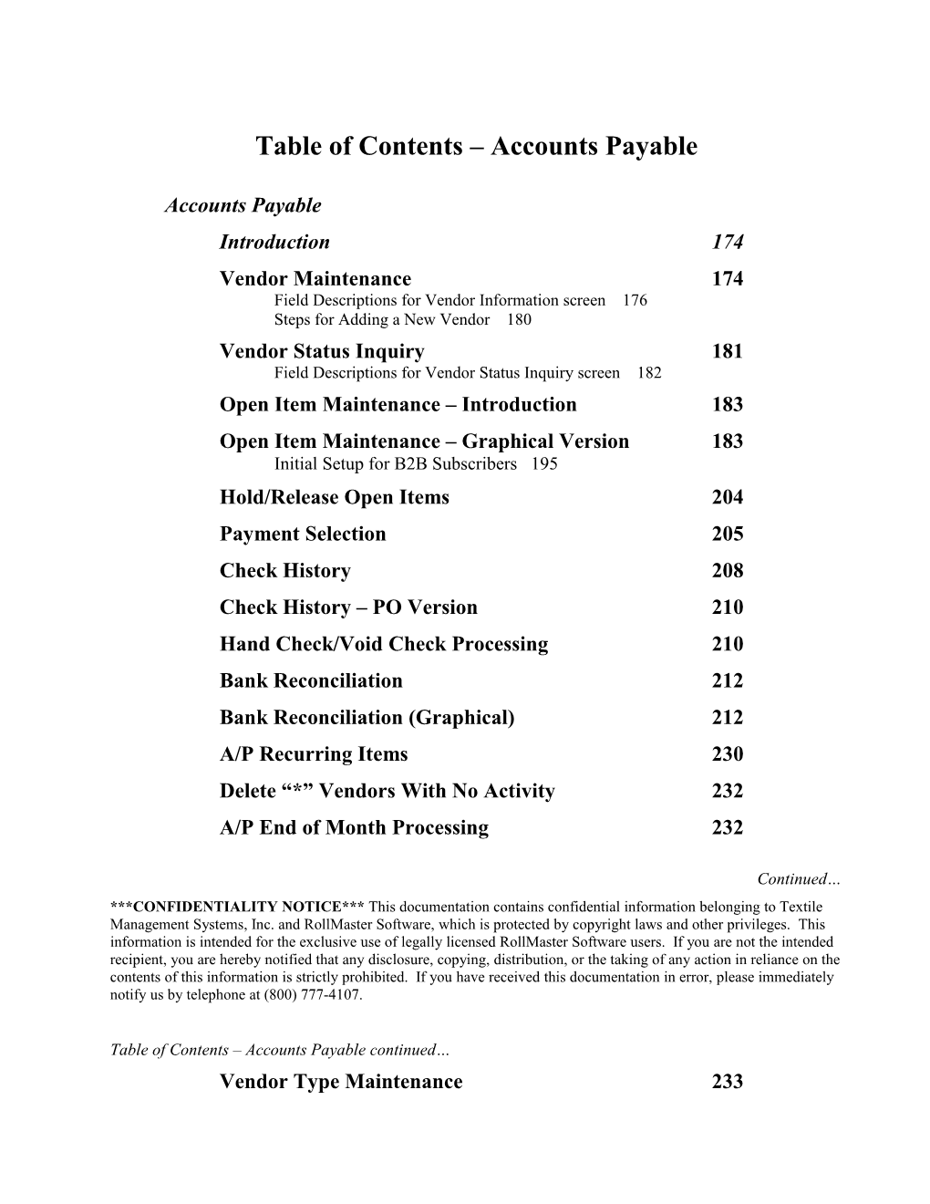 Table of Contents Accounts Payable