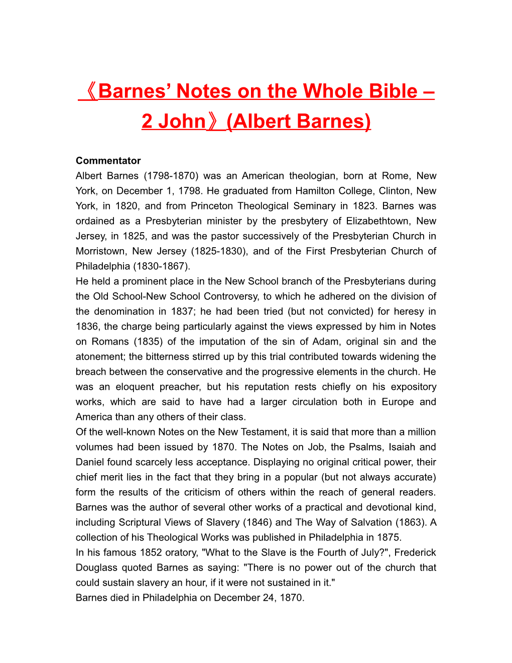 Barnes Notes on the Whole Bible 2 John (Albert Barnes)