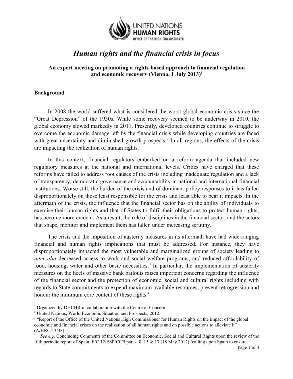 Human Rights and the Financial Crisis in Focus
