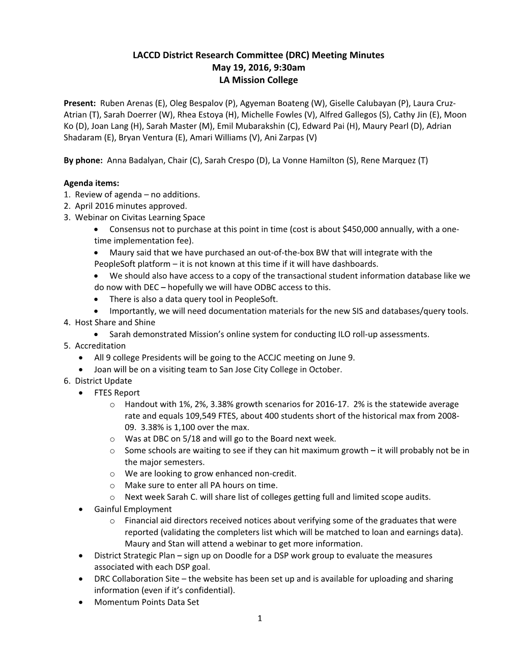 LACCD District Research Committee (DRC) Meeting Minutes