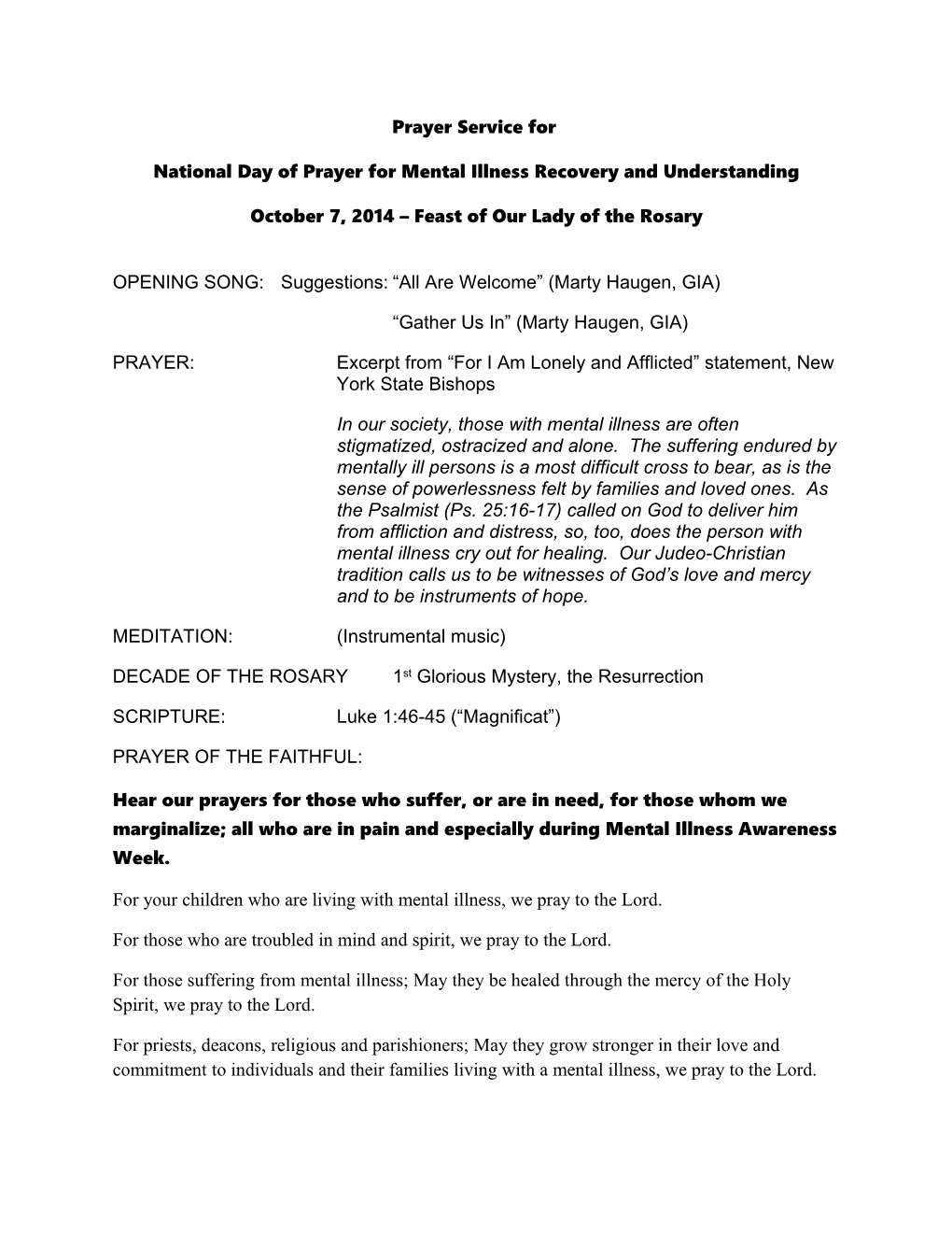 National Day of Prayer for Mental Illness Recovery and Understanding