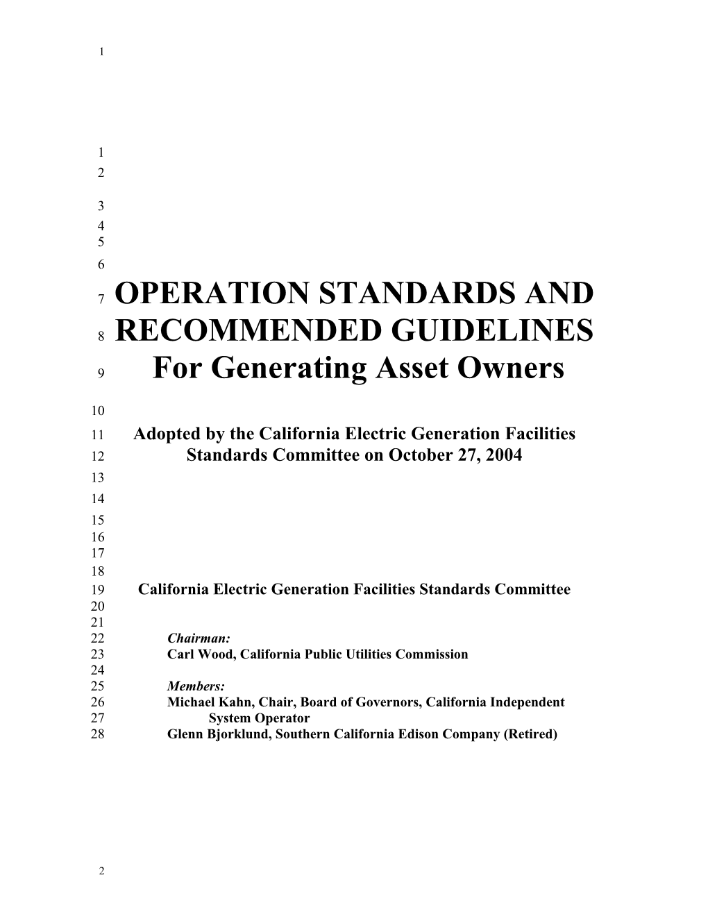 Operation Standards and Recommended Guidelines