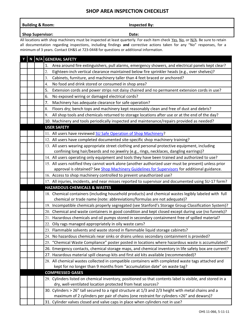 Laboratory & Shop Inspection Checklist