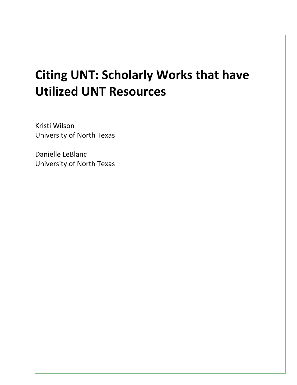 Citing UNT: Scholarly Works That Have Utilized UNT Resources