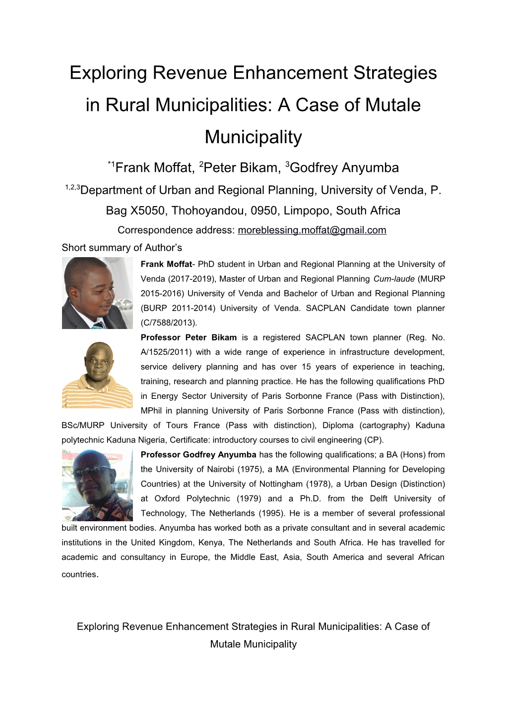 Exploring Revenue Enhancement Strategies in Rural Municipalities: a Case of Mutale Municipality