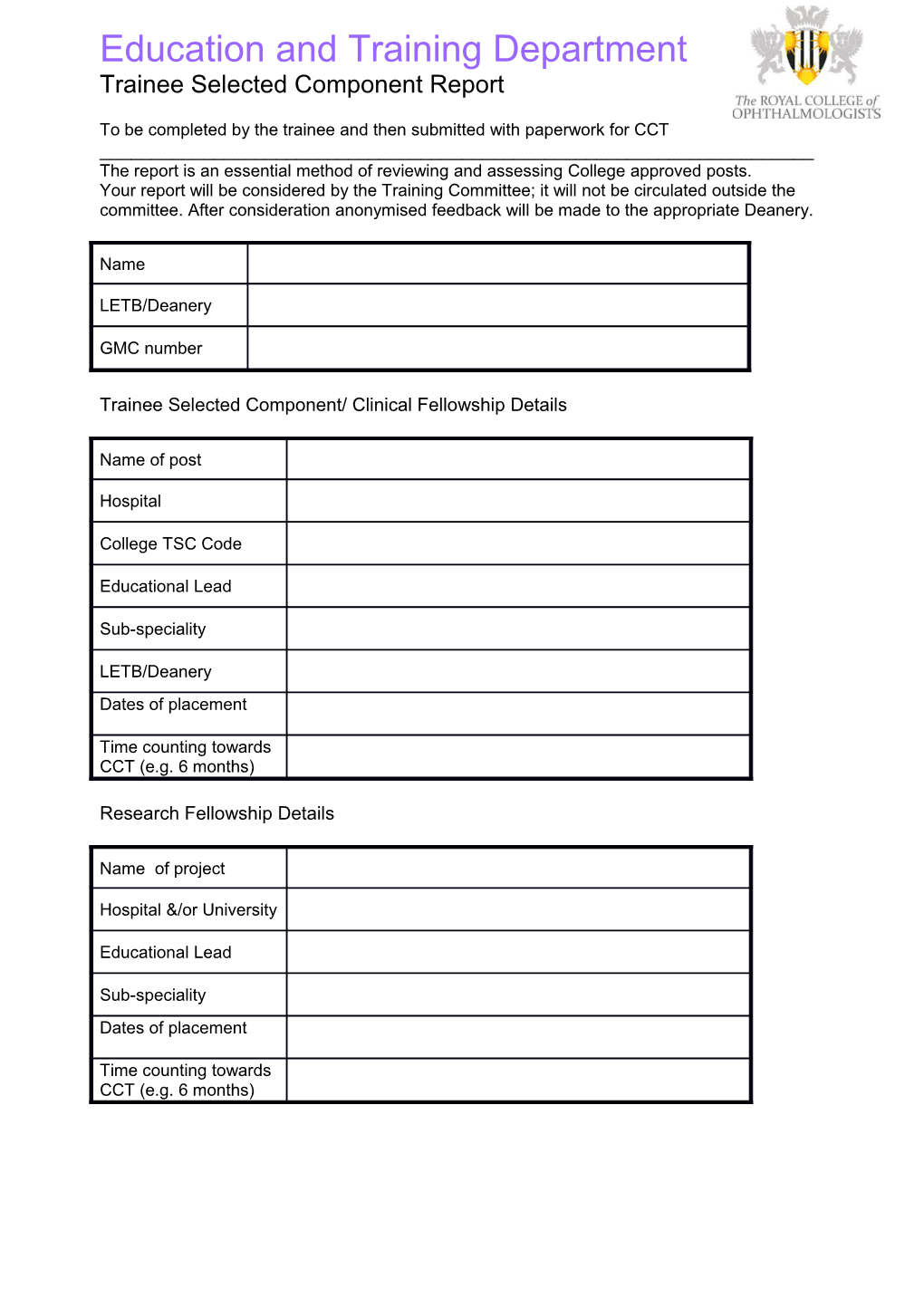 Educational Supervisor S Structured Report: Submission to the Annual Review Of