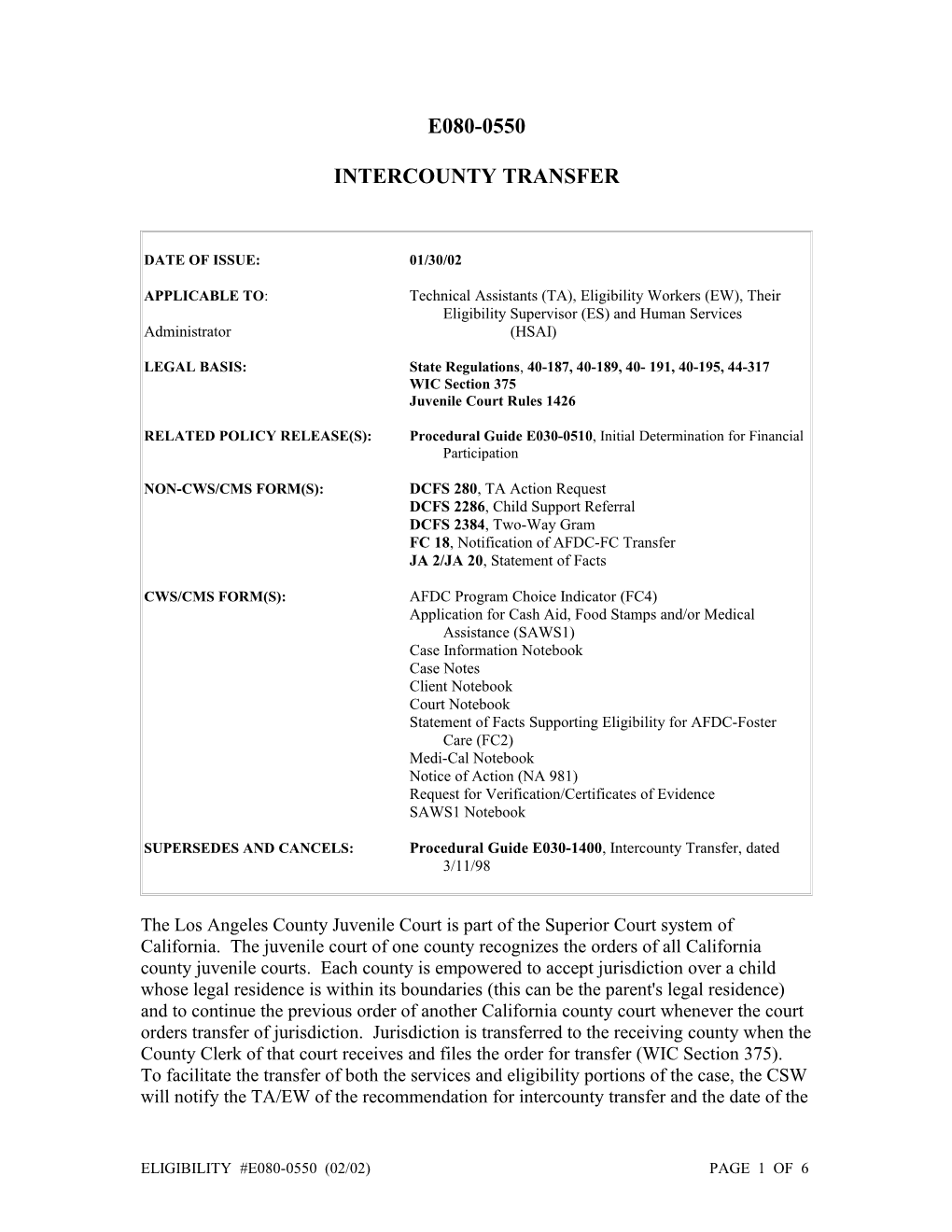 Intercounty Transfer