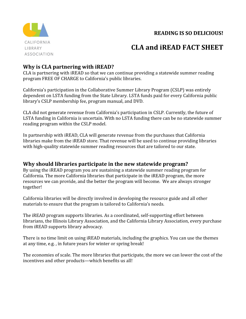 CLA and Ireadfact SHEET