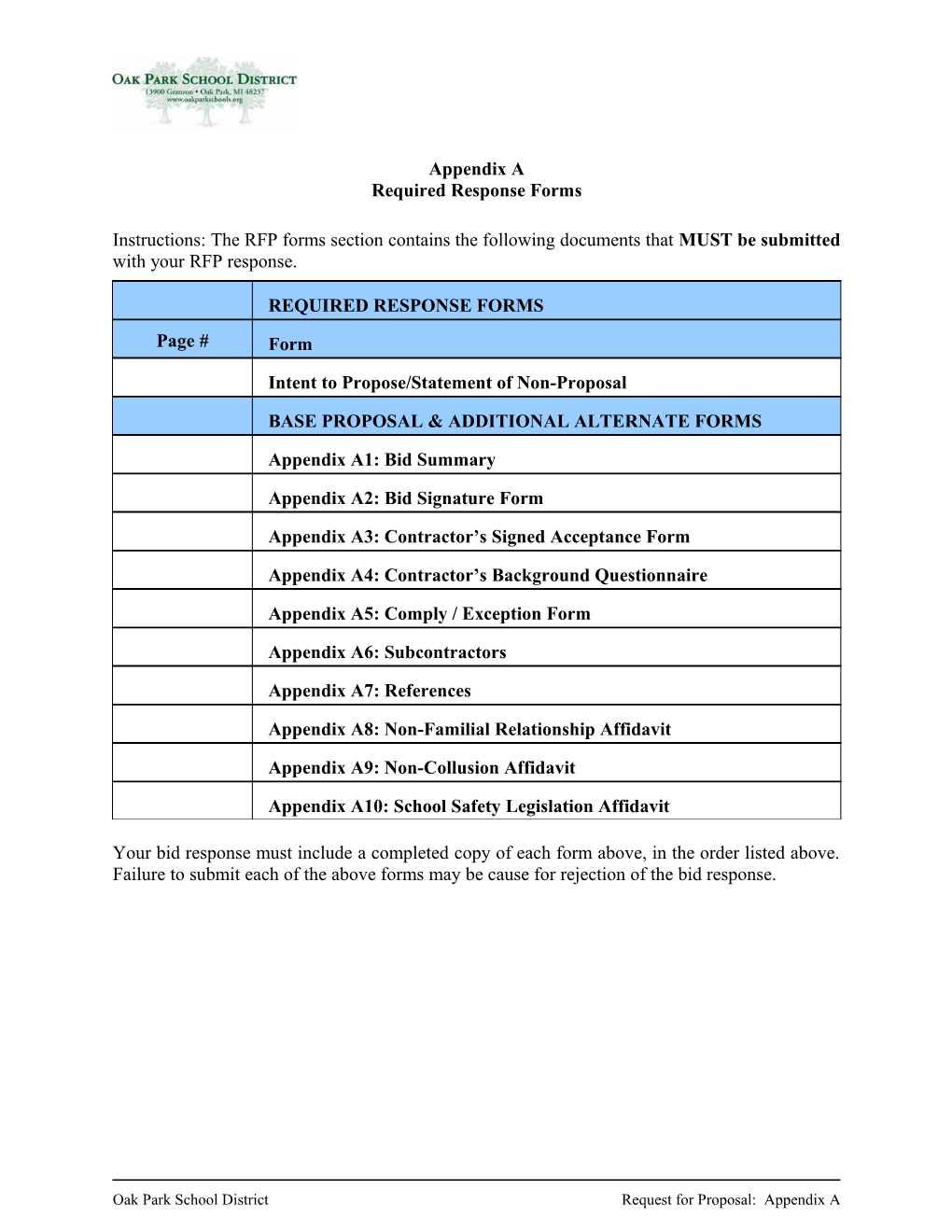 Pupil Transportation Services RFP: Appendices for Proposer (00111742)